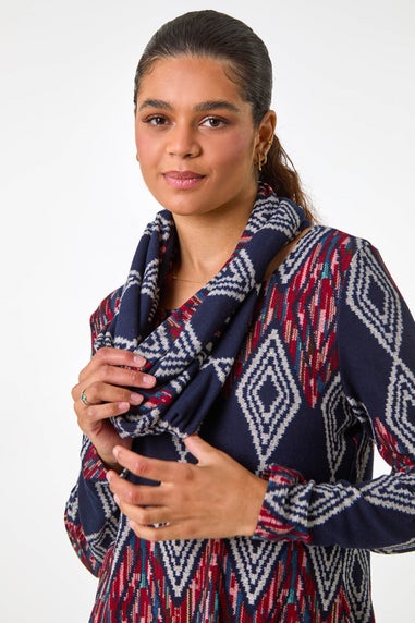 Roman Midnight Blue Printed Longline Tunic