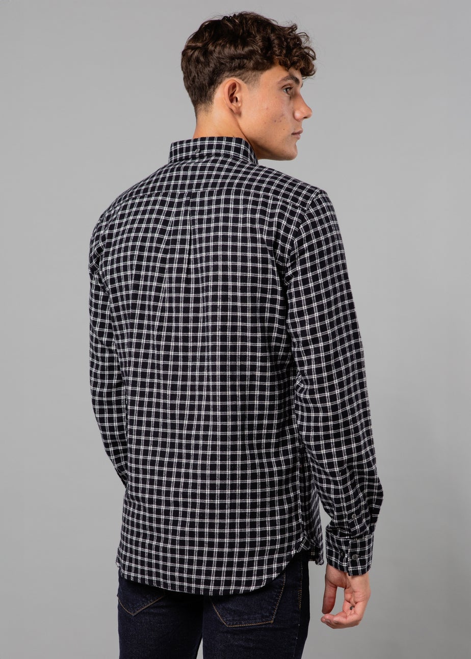 French Connection Navy Cotton Check Flannel Long Sleeve Shirt