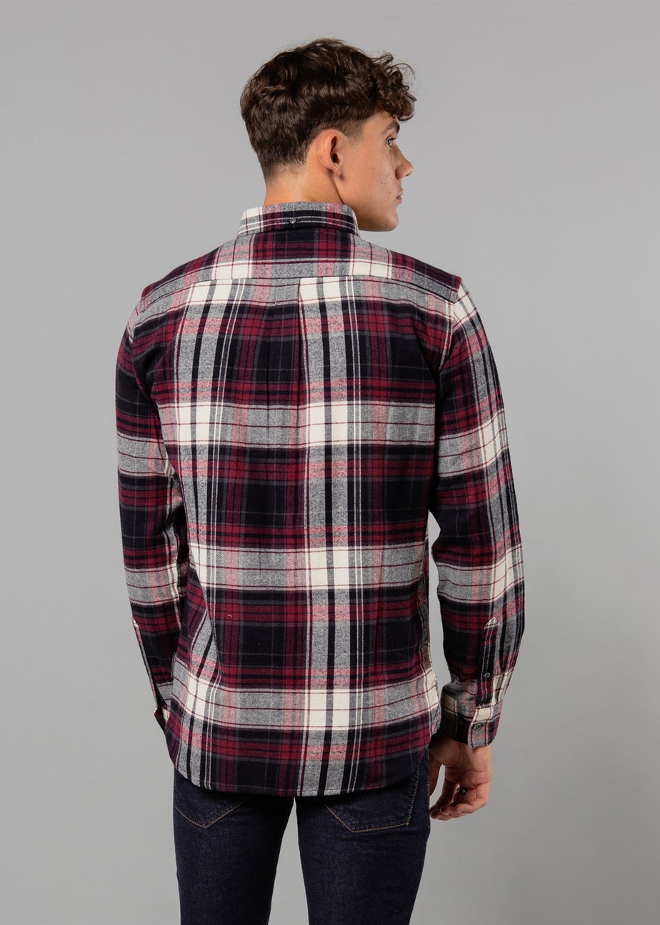 French Connection Burgundy Cotton Check Flannel Long Sleeve Shirt