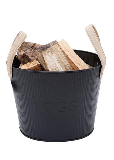 Charles Bentley Spruce Small Leather Handled Fireside Wood Bucket