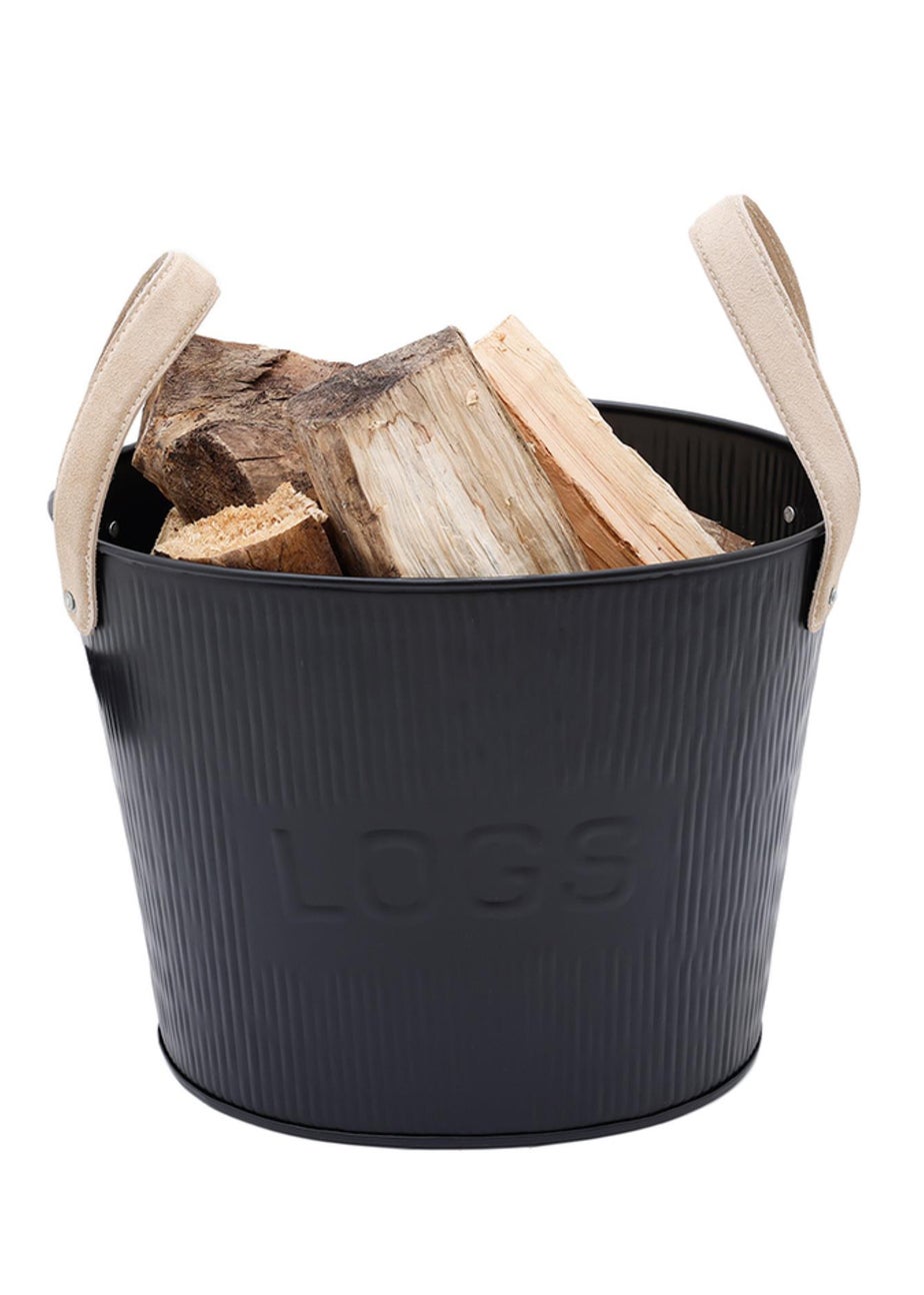 Charles Bentley Spruce Small Leather Handled Fireside Wood Bucket