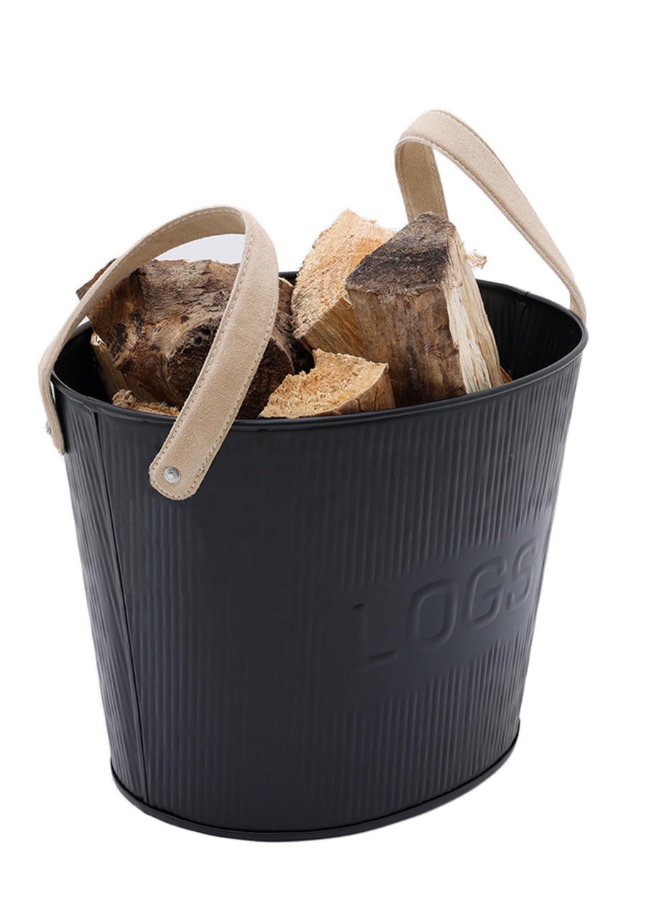 Charles Bentley Spruce Small Leather Handled Fireside Wood Bucket