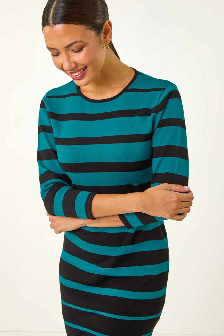 Roman Teal Gradient Stripe Knitted Dress