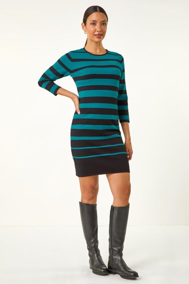 Roman Teal Gradient Stripe Knitted Dress
