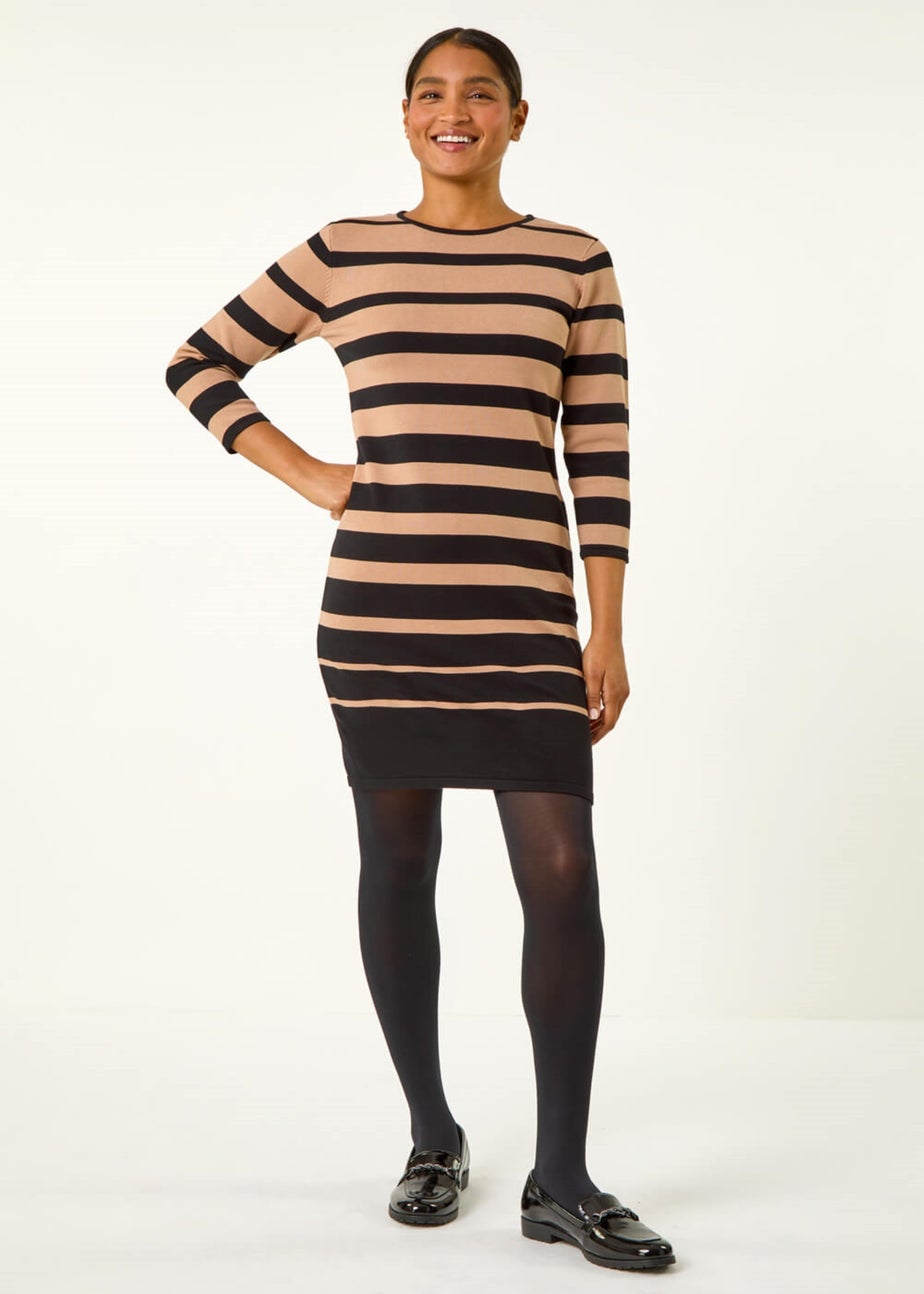 Roman Camel Gradient Stripe Knitted Dress