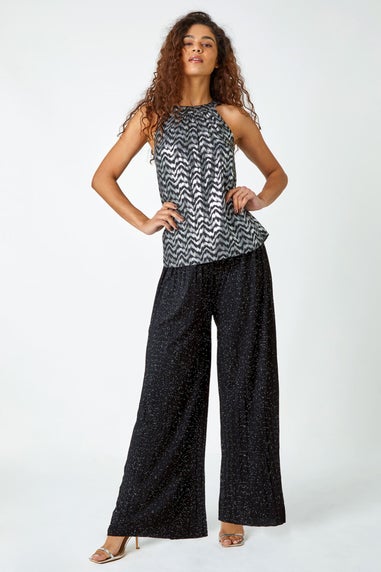 Roman Black Pleated Glitter Stretch Trousers