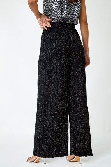 Roman Black Pleated Glitter Stretch Trousers