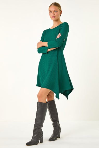 Roman Forest Green Asymmetric Textured Pleat Dress