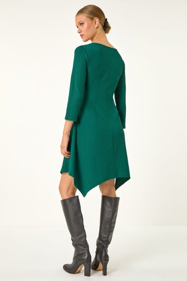 Roman Forest Green Asymmetric Textured Pleat Dress
