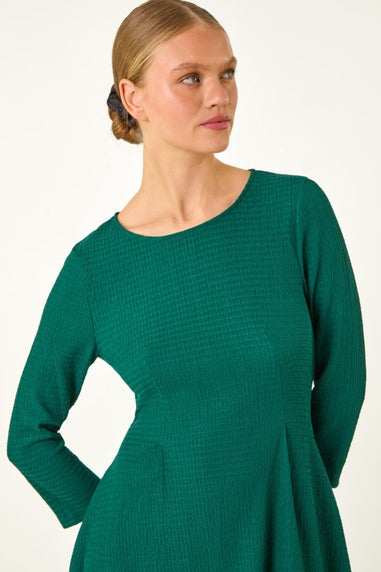 Roman Forest Green Asymmetric Textured Pleat Dress