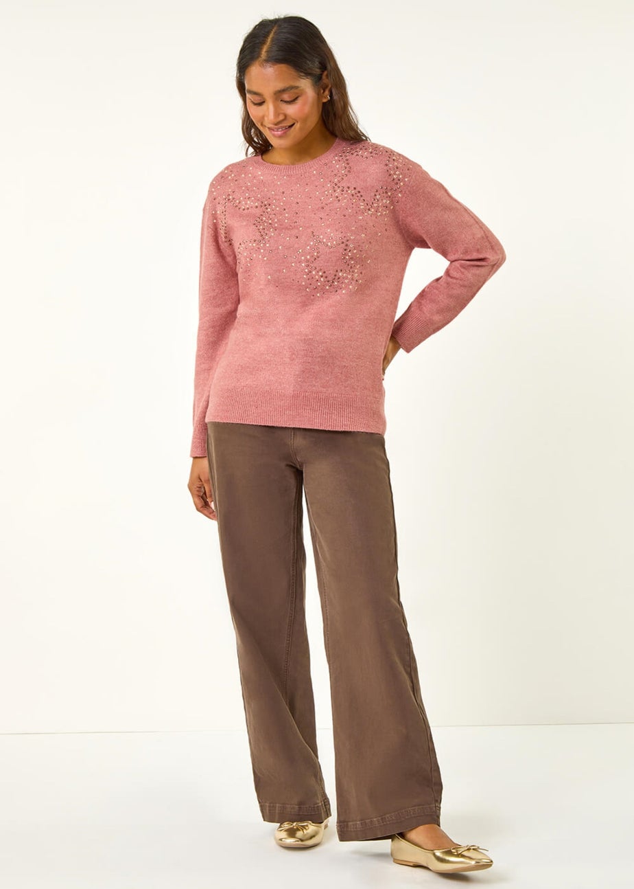 Roman Rose Star Detail Hotfix Crew Neck Jumper