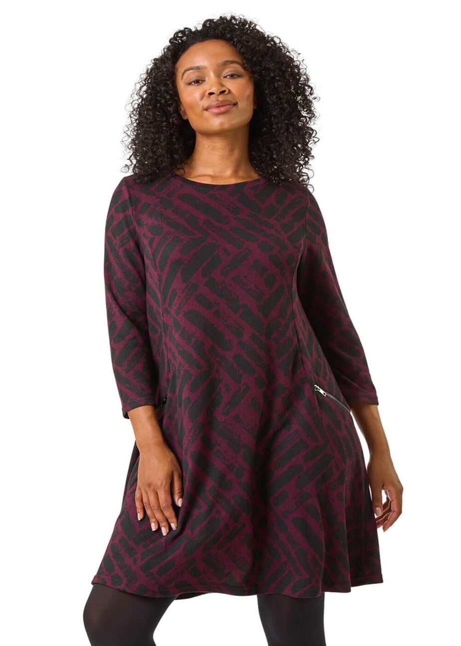 Roman Purple Petite Zip Detail Abstract Dress