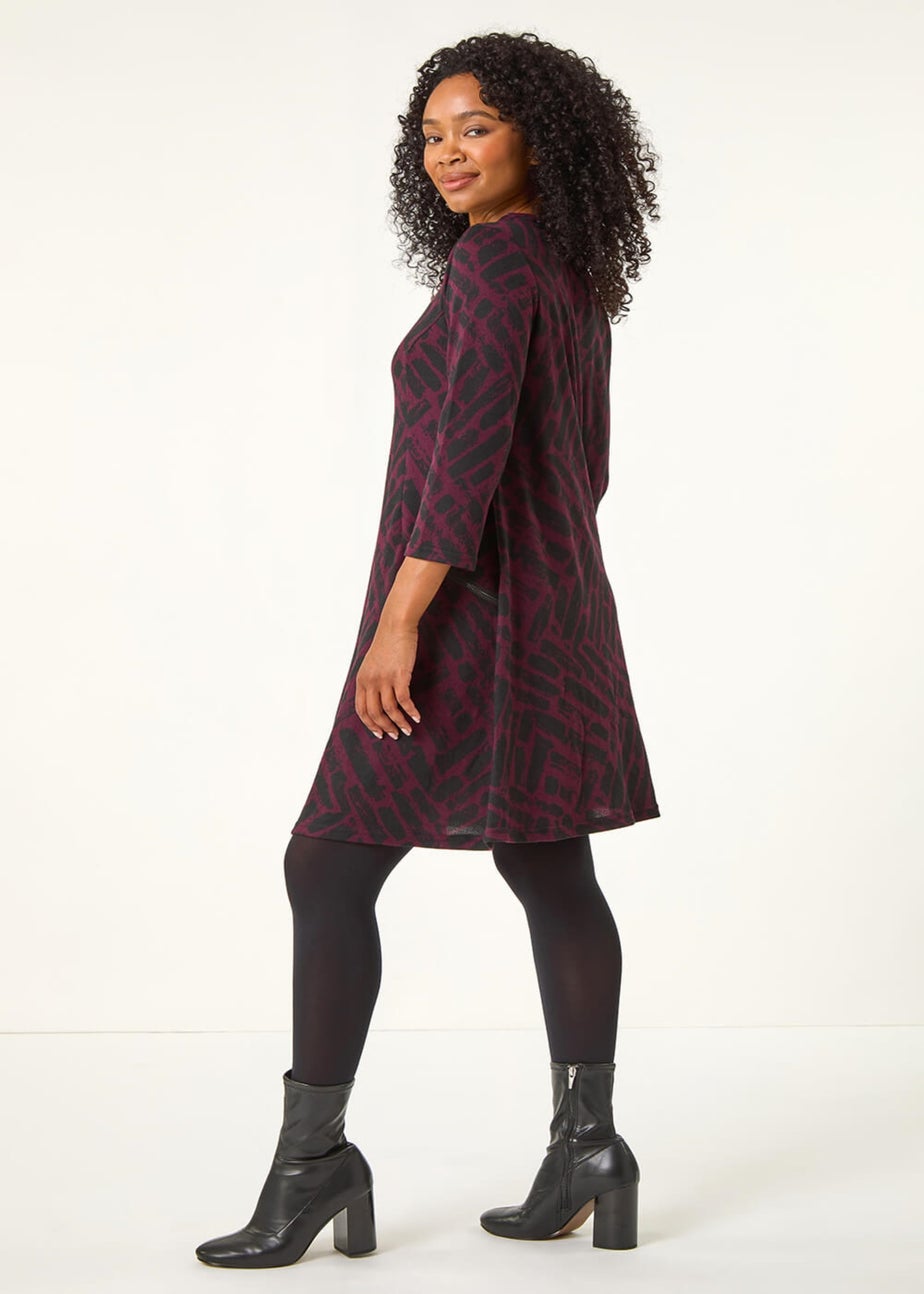 Roman Purple Petite Zip Detail Abstract Dress