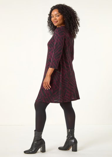 Roman Purple Petite Zip Detail Abstract Dress