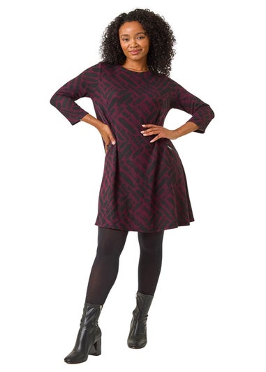 Roman Purple Petite Zip Detail Abstract Dress