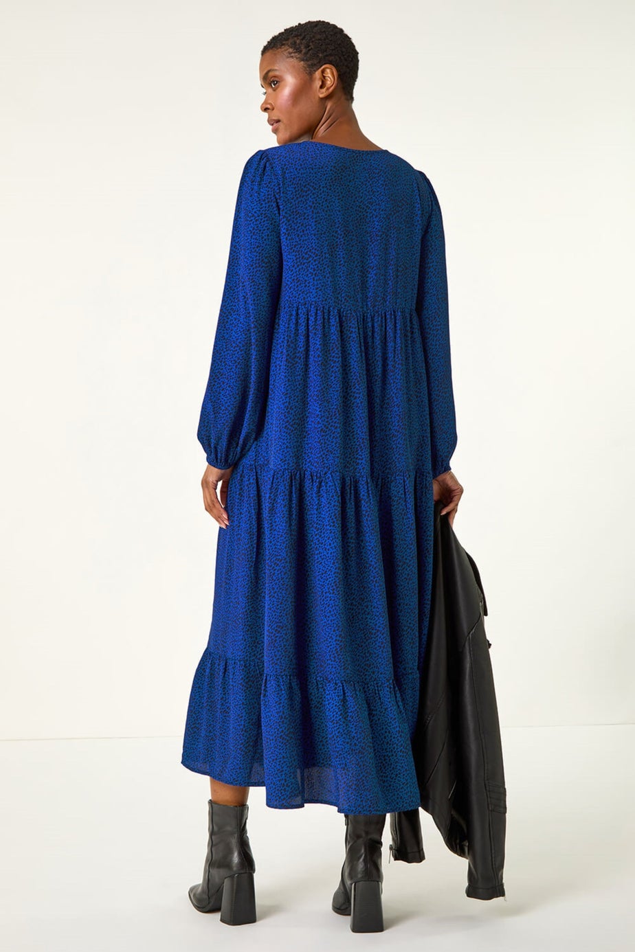 Roman Blue Spot Button Detail Smock Midi Dress