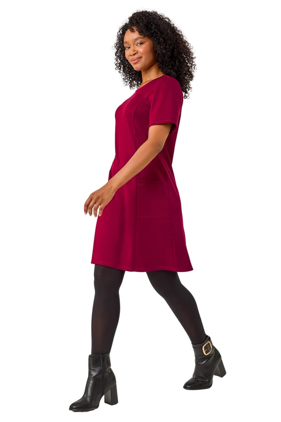 Roman Fuchsia Petite A-Line Pocket Stretch Dress