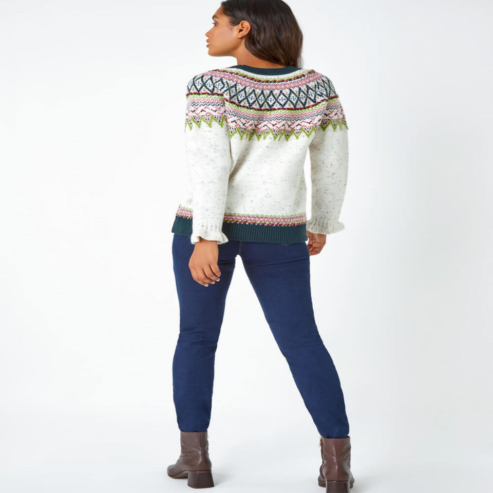 Roman Multi Fairisle Frill Detail Stretch Jumper