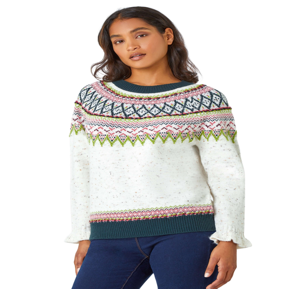 Roman Multi Fairisle Frill Detail Stretch Jumper