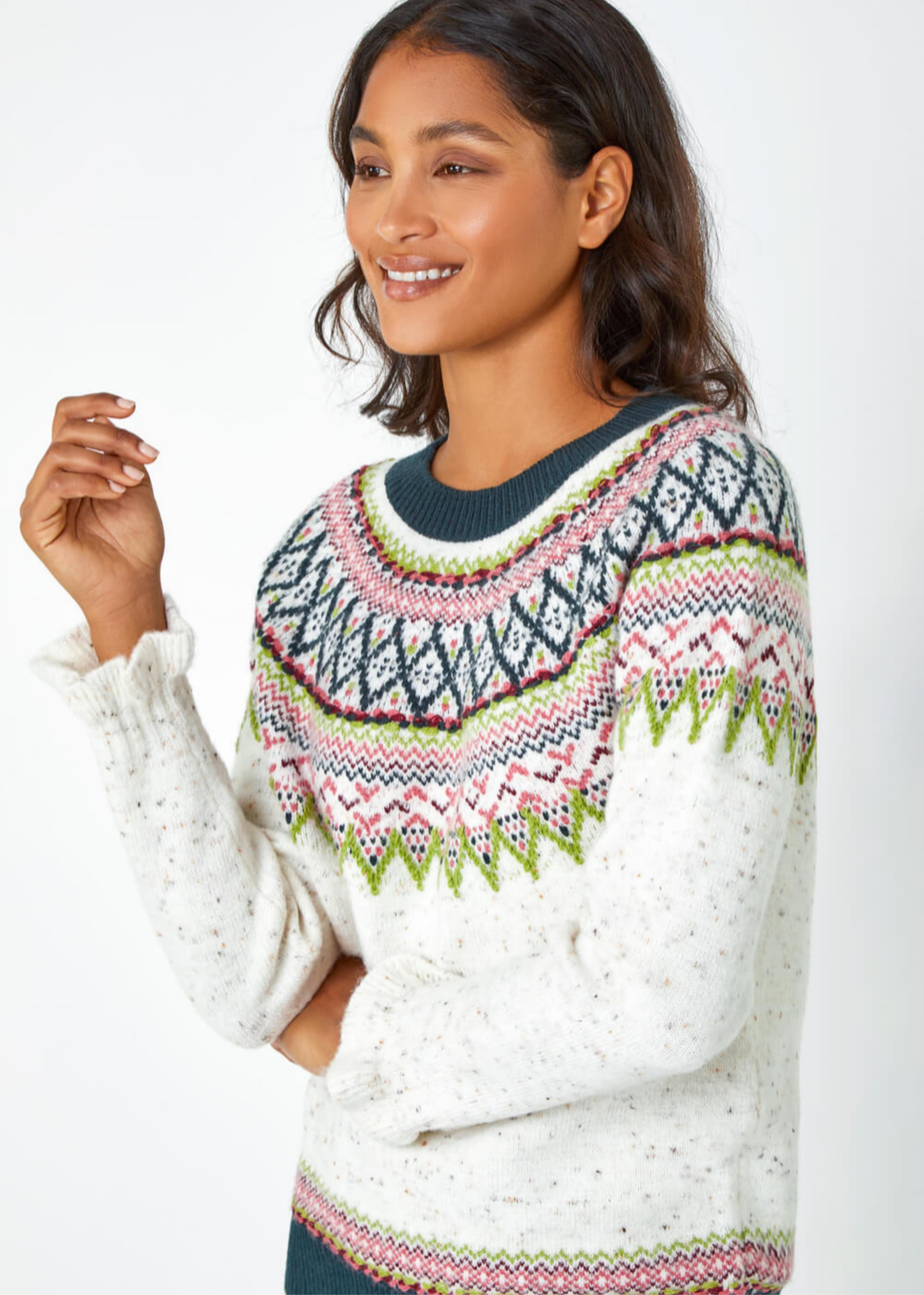 Roman Multi Fairisle Frill Detail Stretch Jumper