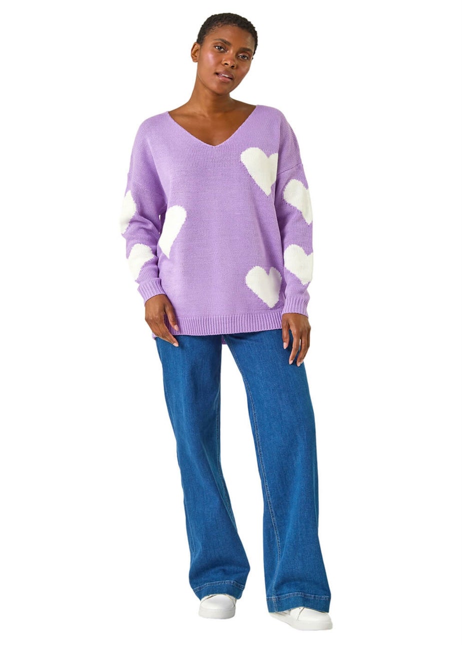 Roman Lilac V-Neck Heart Detail Knit Jumper