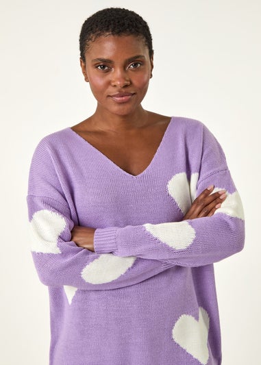 Roman Lilac V-Neck Heart Detail Knit Jumper