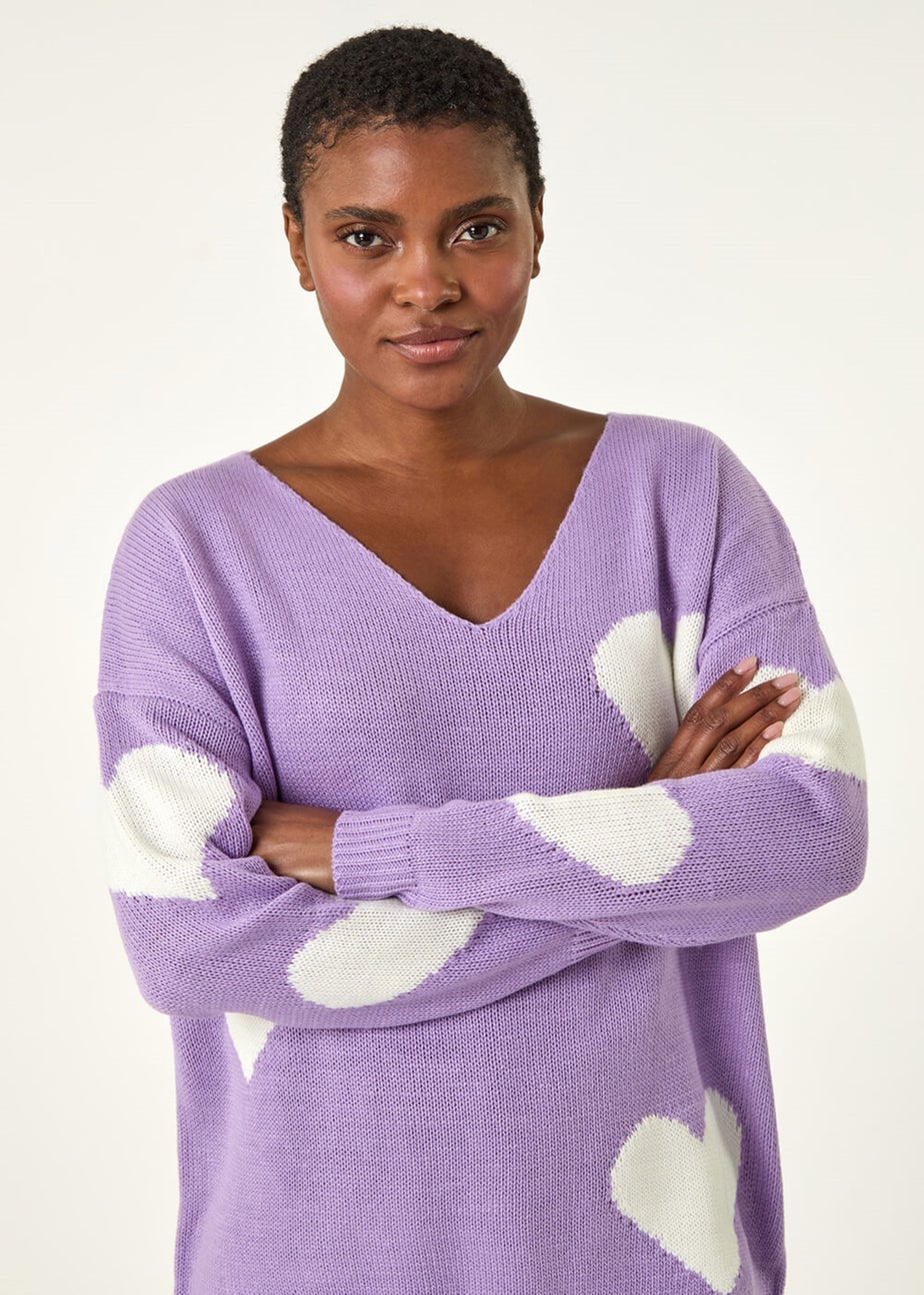 Roman Lilac V-Neck Heart Detail Knit Jumper