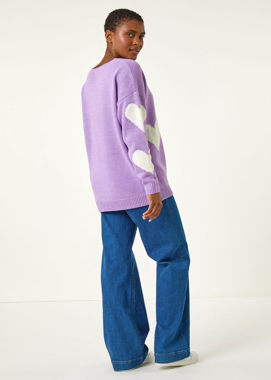 Roman Lilac V-Neck Heart Detail Knit Jumper