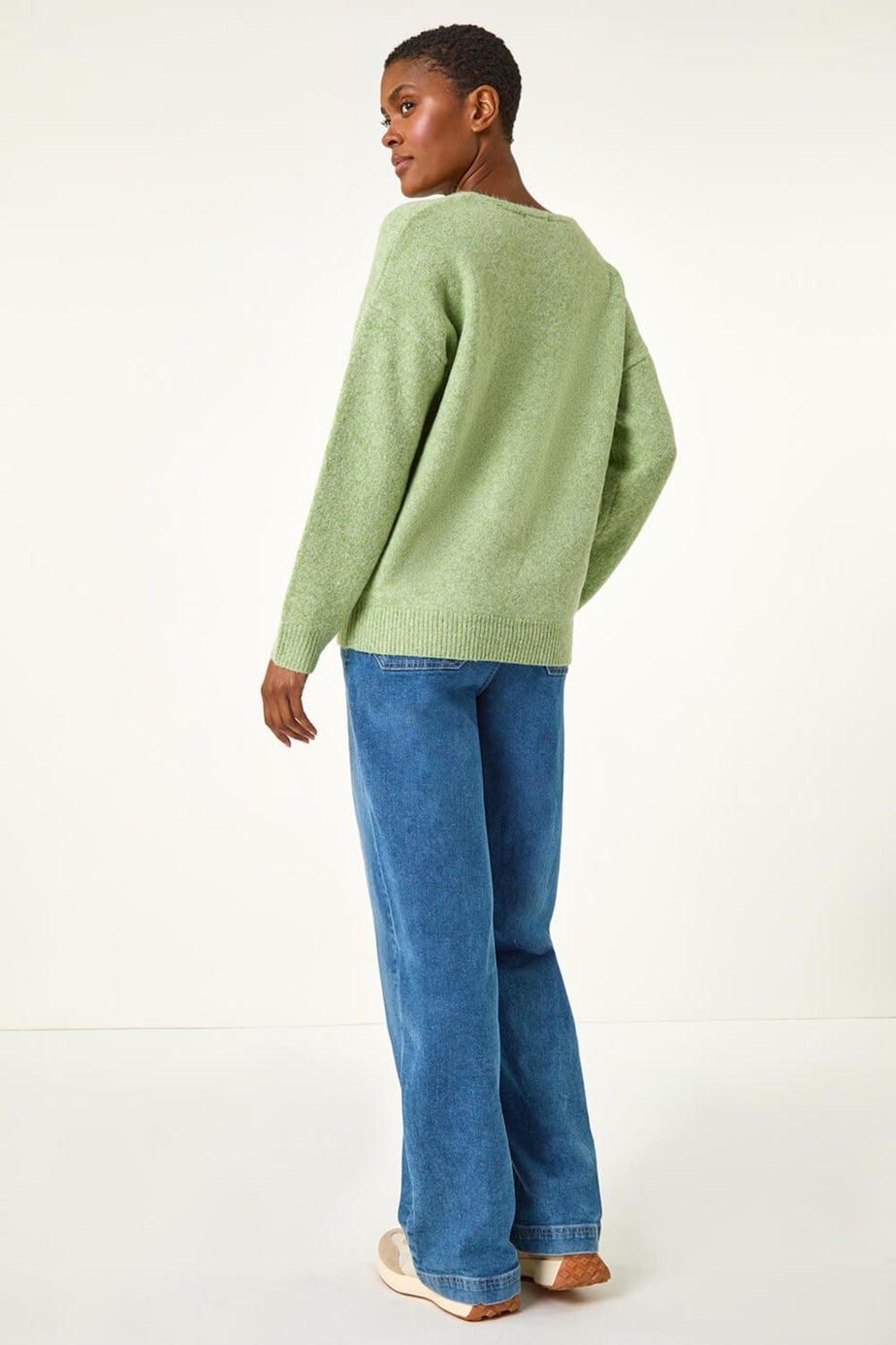 Roman Soft Green Soft V-Neck Star Jumper