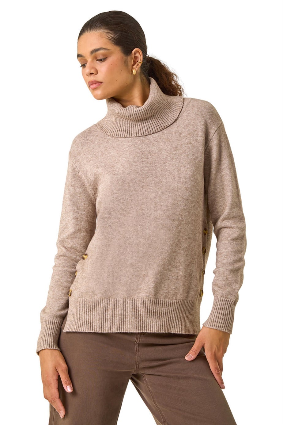 Roman Beige Soft Roll Neck Knit Jumper
