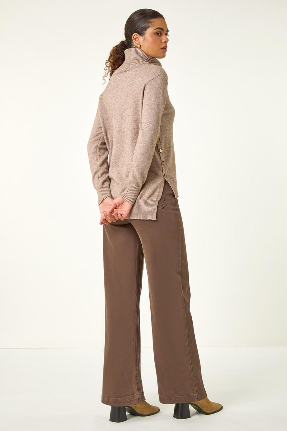 Roman Beige Soft Roll Neck Knit Jumper