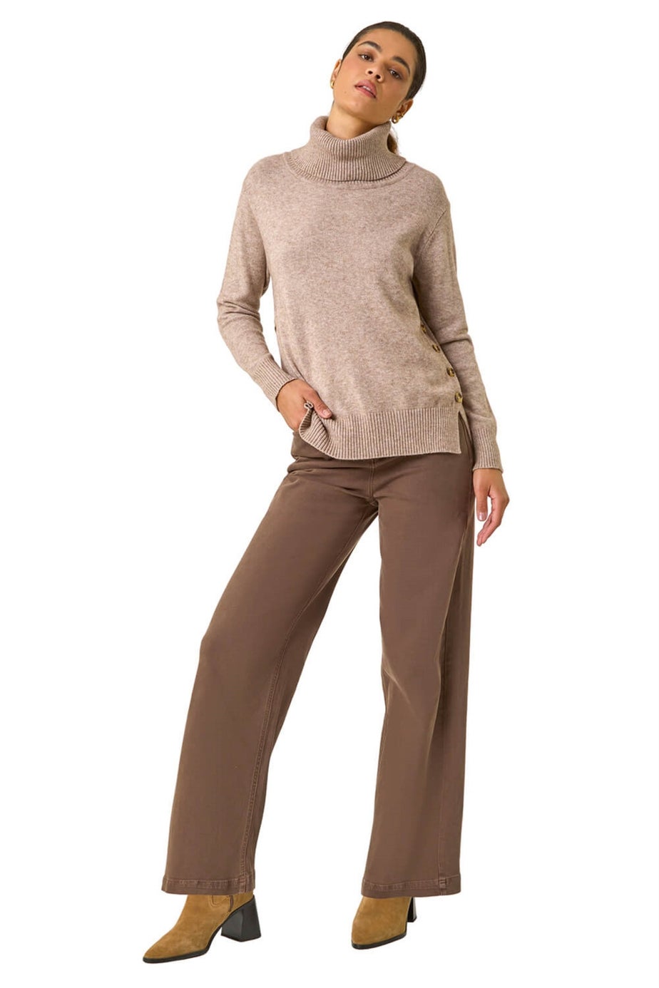 Roman Beige Soft Roll Neck Knit Jumper