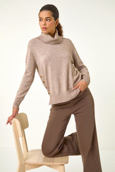 Roman Beige Soft Roll Neck Knit Jumper