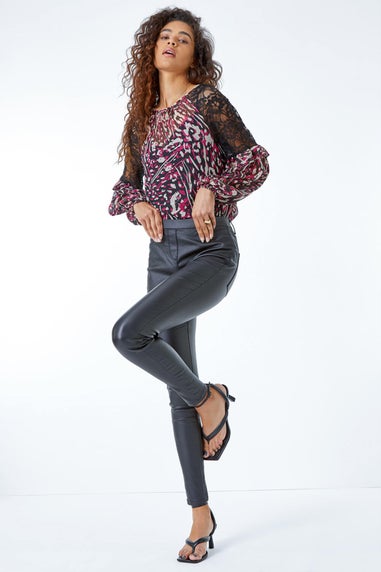 Roman Black  Coated Faux Leather Jeggings