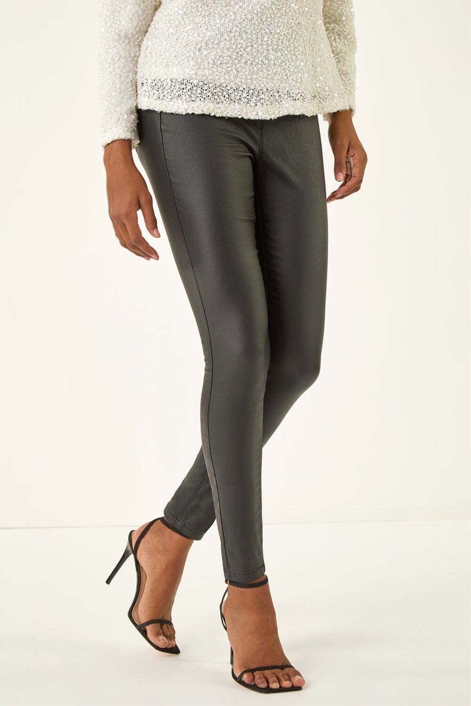 Roman Black  Coated Faux Leather Jeggings
