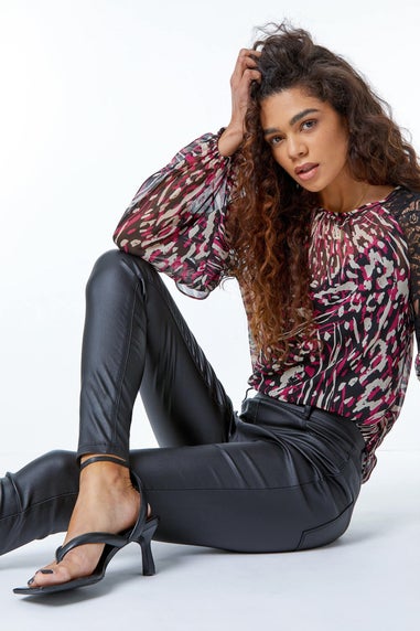 Roman Black  Coated Faux Leather Jeggings