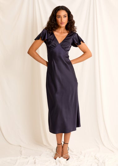 Blue Vanilla Navy Luxe Angel Sleeve Midi Dress