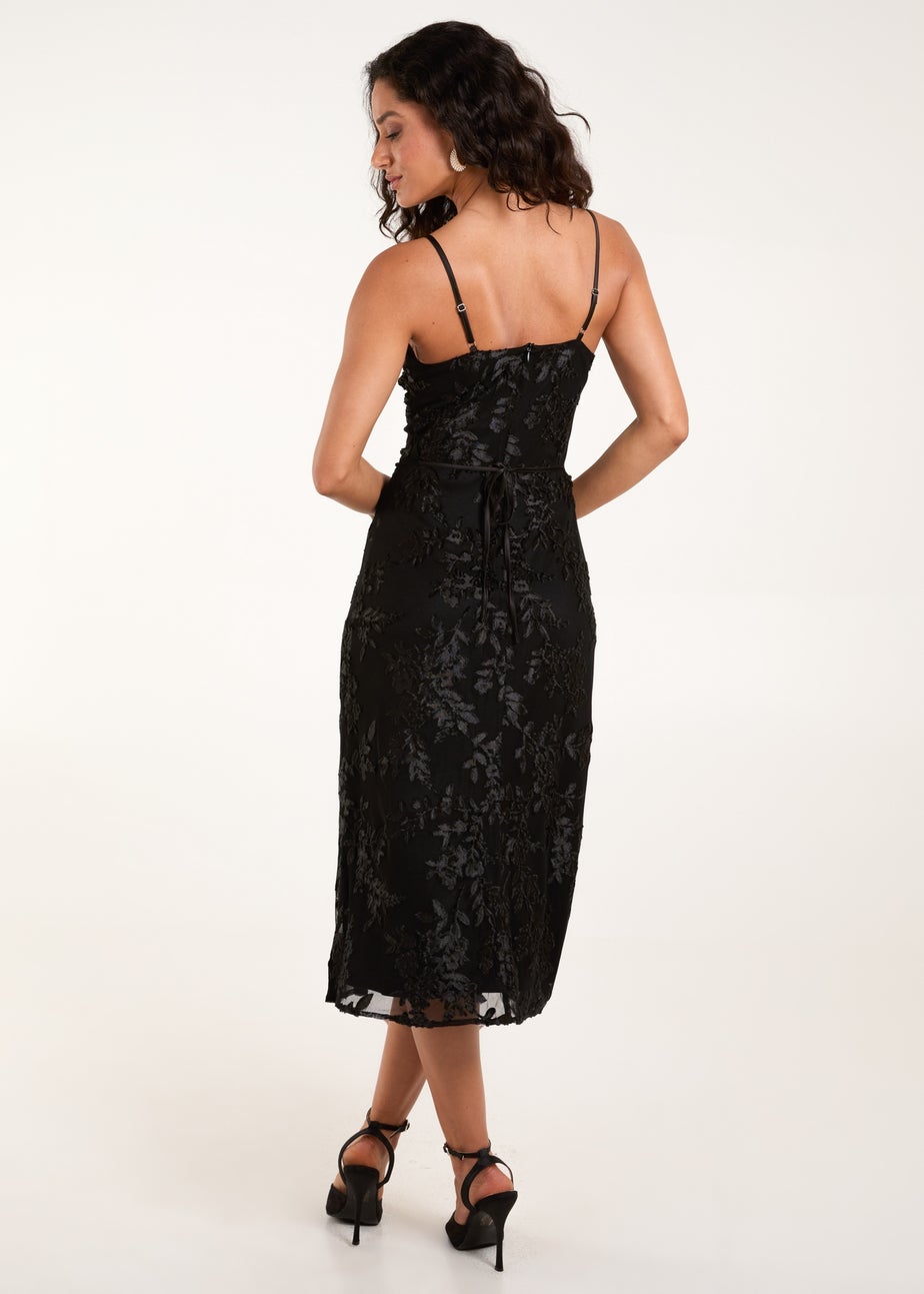 Blue Vanilla Black Luxe Ruched Devore Midi Dress