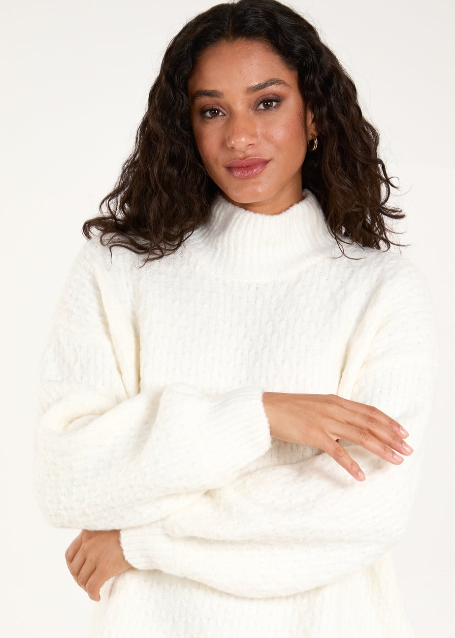 Blue Vanilla Ivory Textured High Neck Jumper