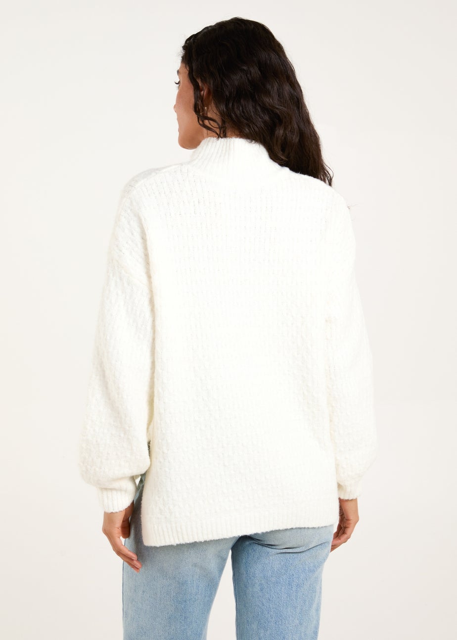 Blue Vanilla Ivory Textured High Neck Jumper