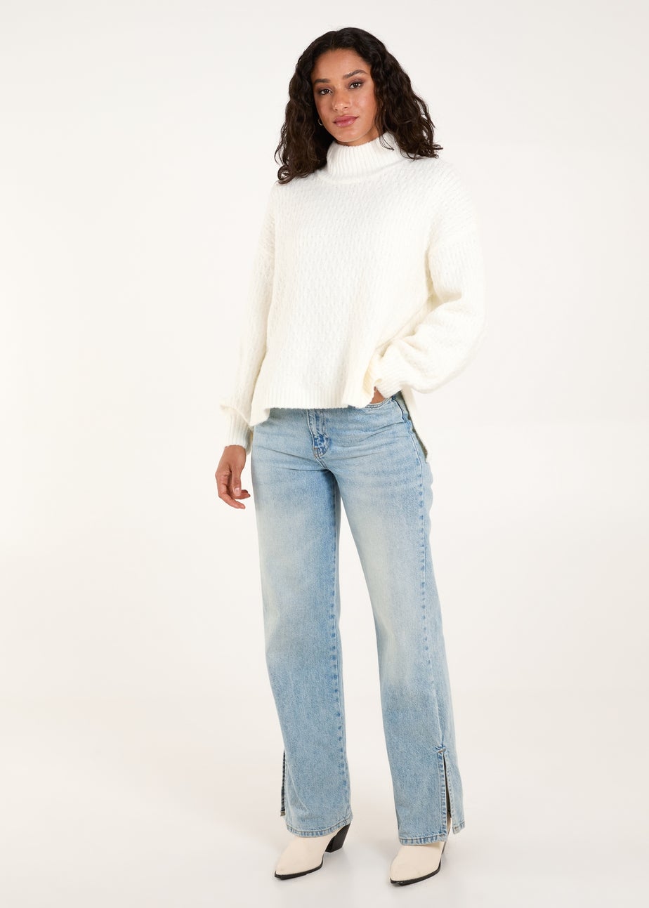 Blue Vanilla Ivory Textured High Neck Jumper