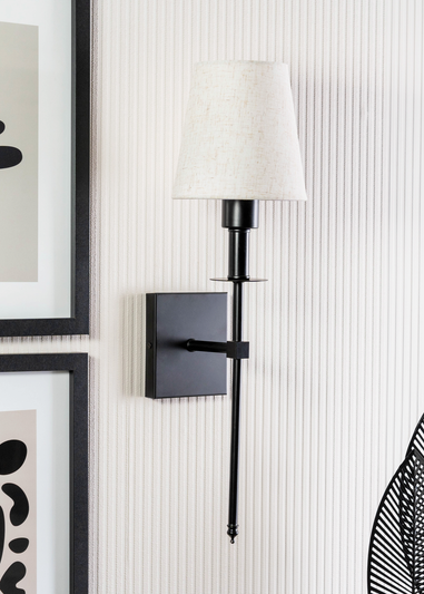 ValueLights Dimmable Black Wall Light with Cream Shade Integrated LED