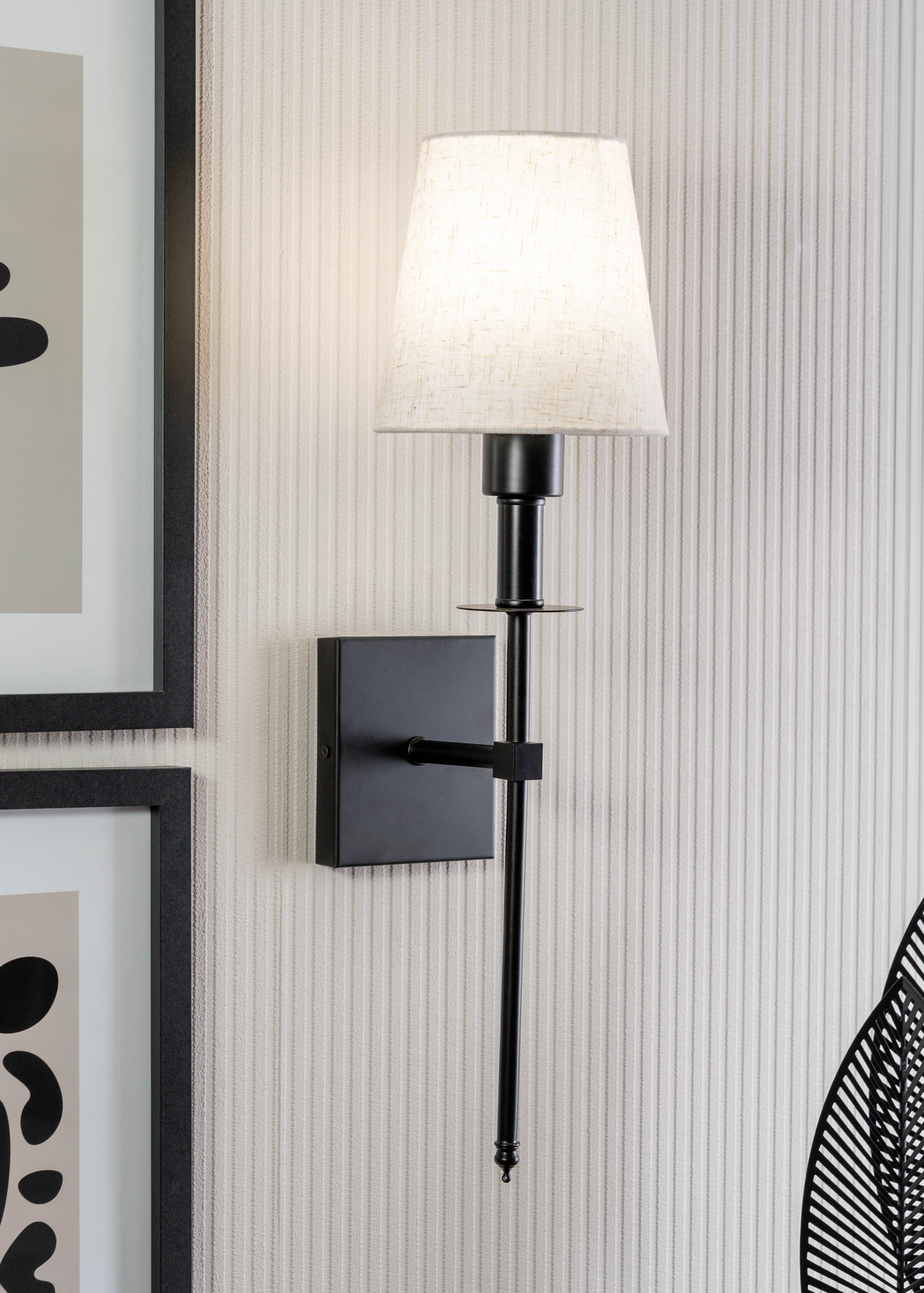 ValueLights Dimmable Black Wall Light with Cream Shade Integrated LED