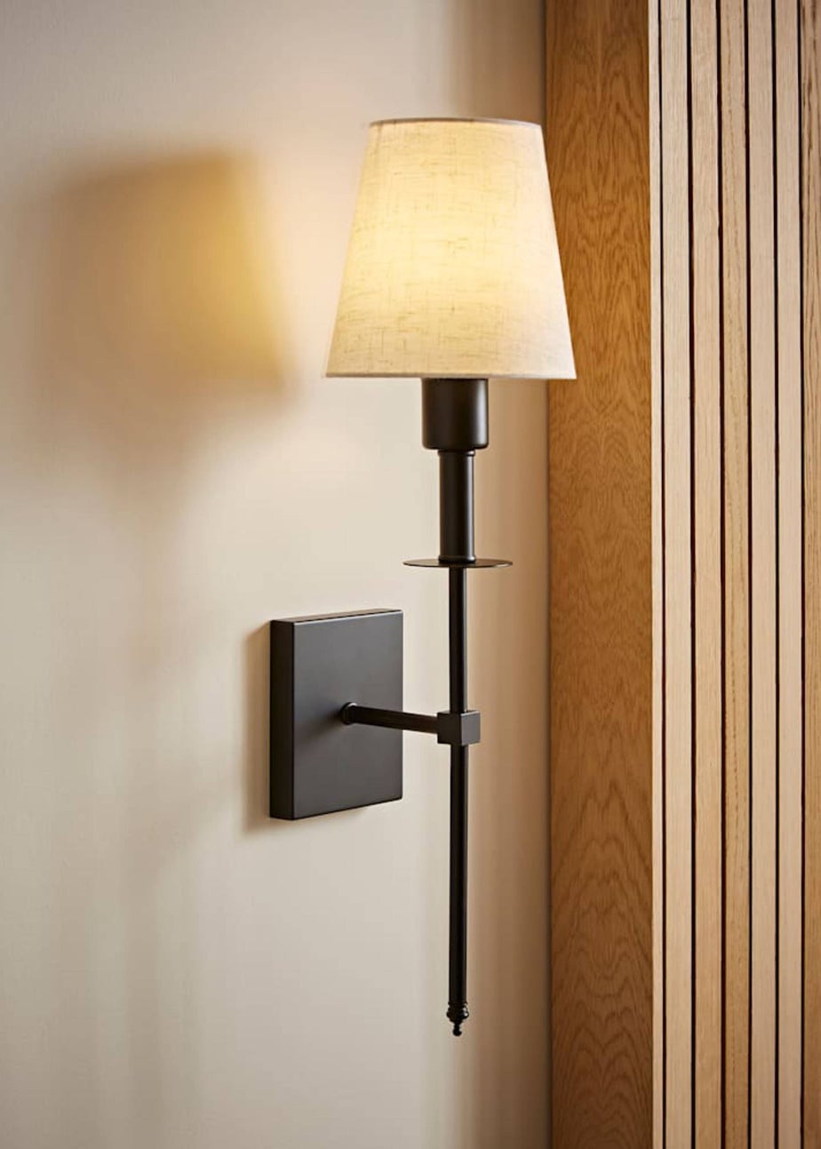 ValueLights Dimmable Black Wall Light with Cream Shade Integrated LED