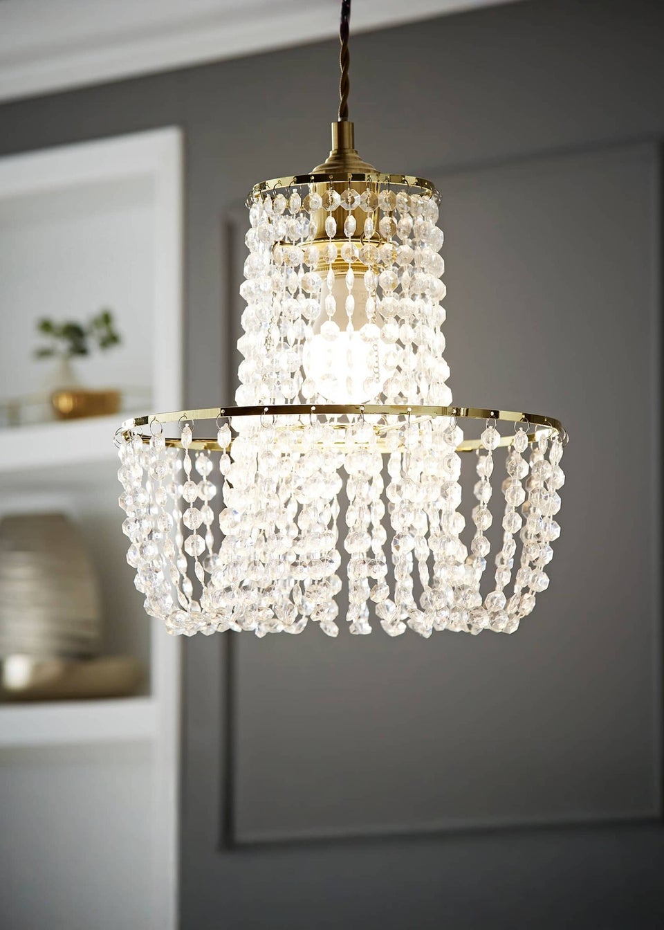 ValueLights Tegan Polished Gold Tiered Ceiling Pendant Droplets Shade (28cm x 28cm x 28cm)