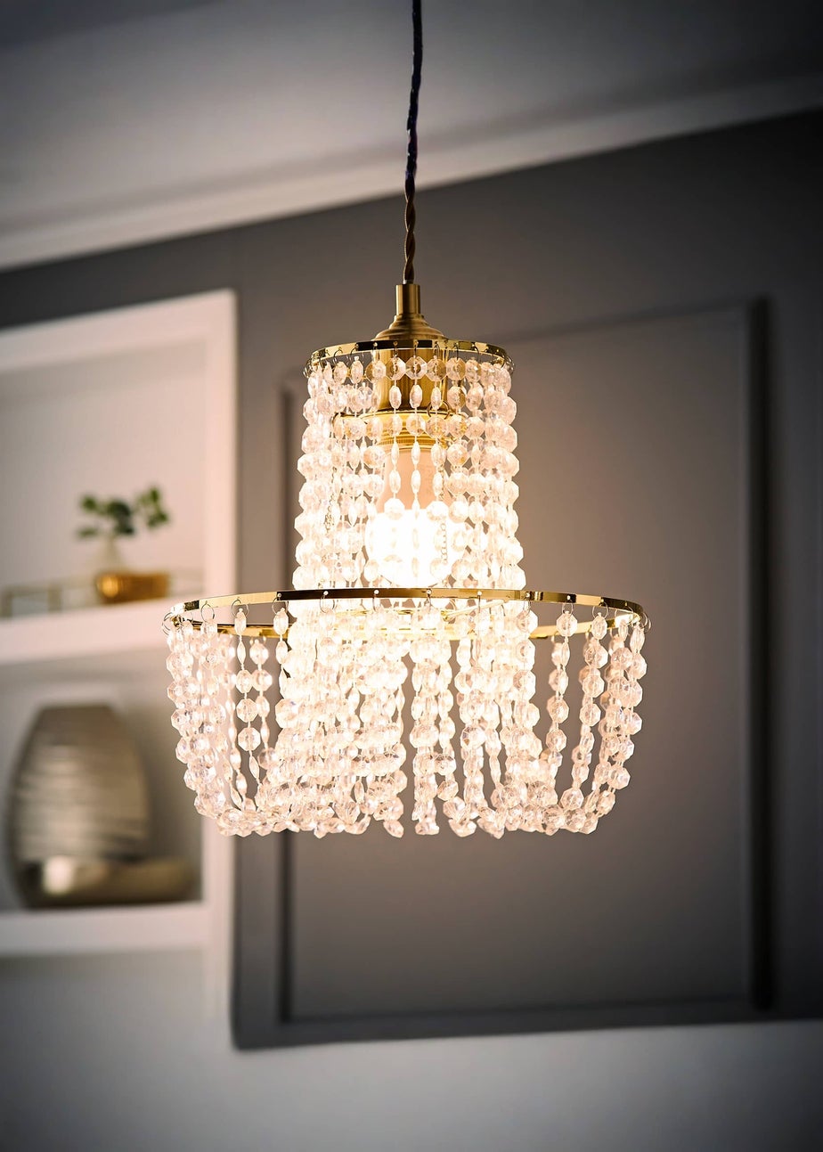 ValueLights Tegan Polished Gold Tiered Ceiling Pendant Droplets Shade (28cm x 28cm x 28cm)