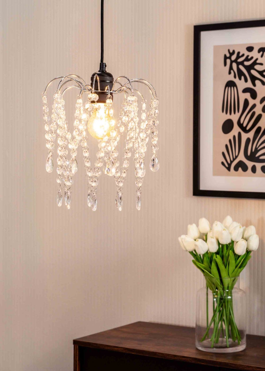 ValueLights Blanche Polished Silver Tiered Ceiling Pendant Droplets Shade (27cm x 25cm x 25cm)