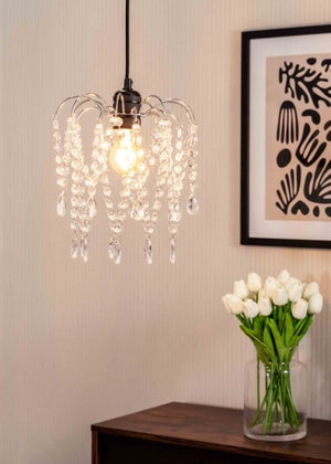 ValueLights Blanche Polished Silver Tiered Ceiling Pendant Droplets Shade (27cm x 25cm x 25cm)