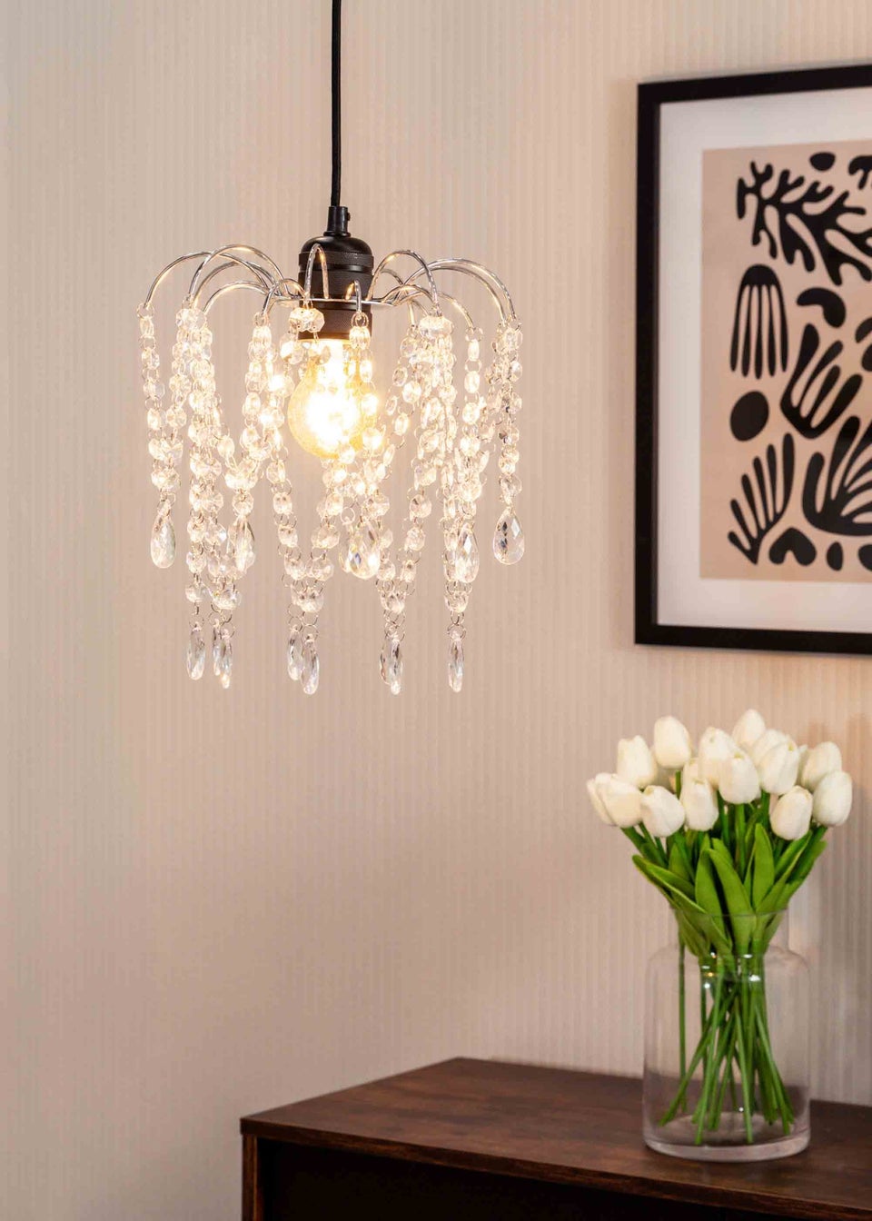 ValueLights Blanche Polished Silver Tiered Ceiling Pendant Droplets Shade (27cm x 25cm x 25cm)