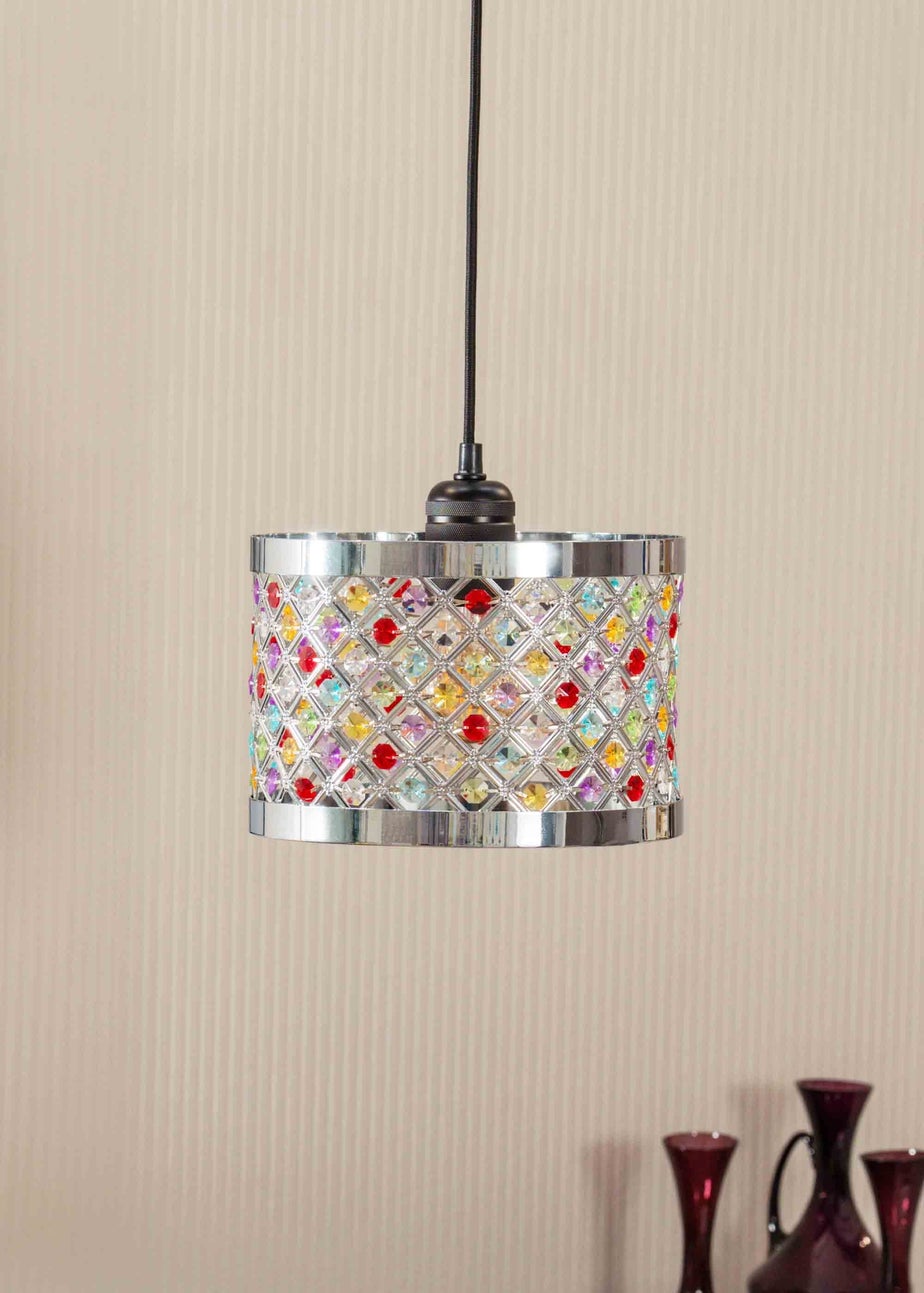 ValueLights Hadley Polished Multicolour Drum Ceiling Pendant Shade (16.5cm x 24cm x 24cm)